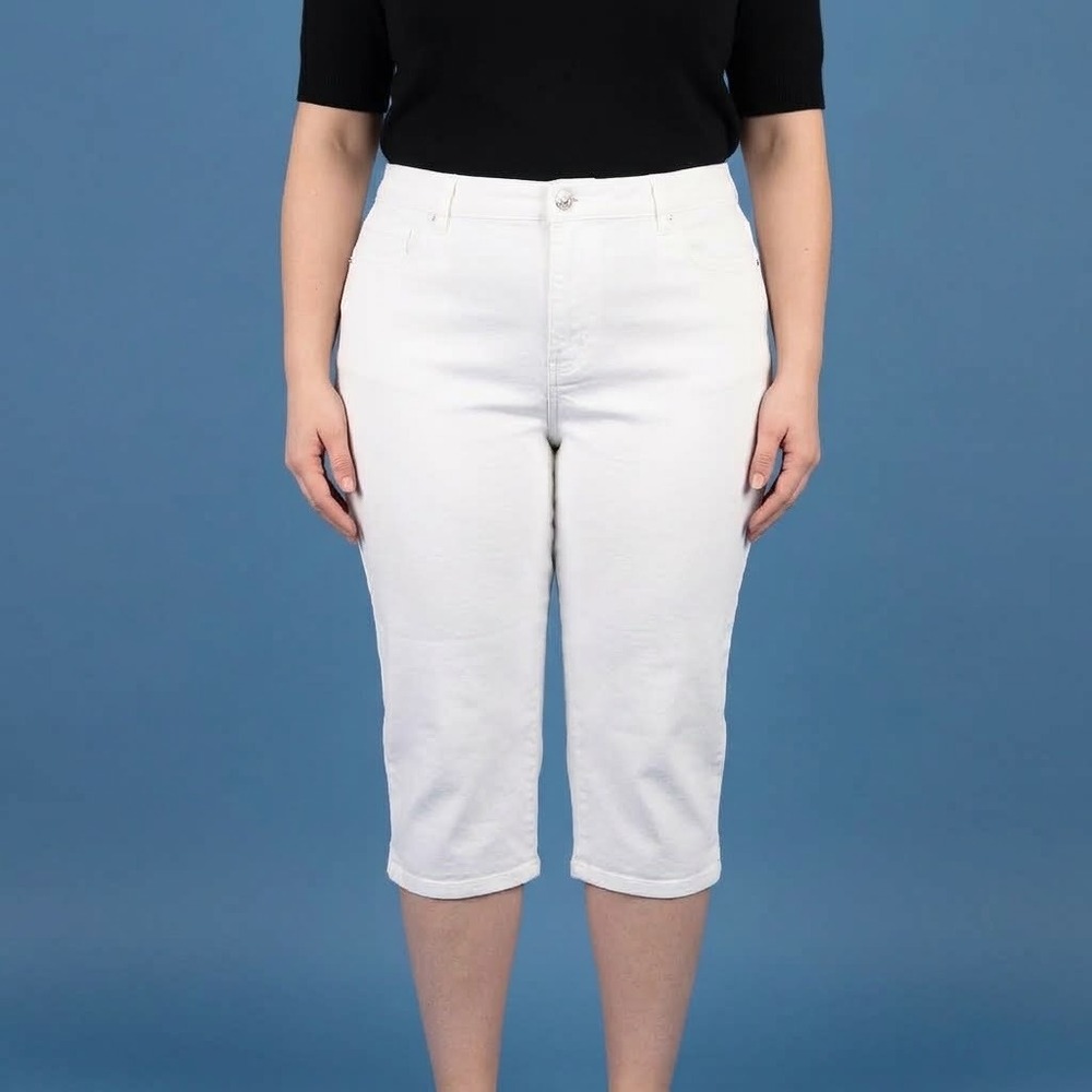 Gloria Vanderbilt Amanda Skimmer Shorts Womens 14 White Denim Capris EUC